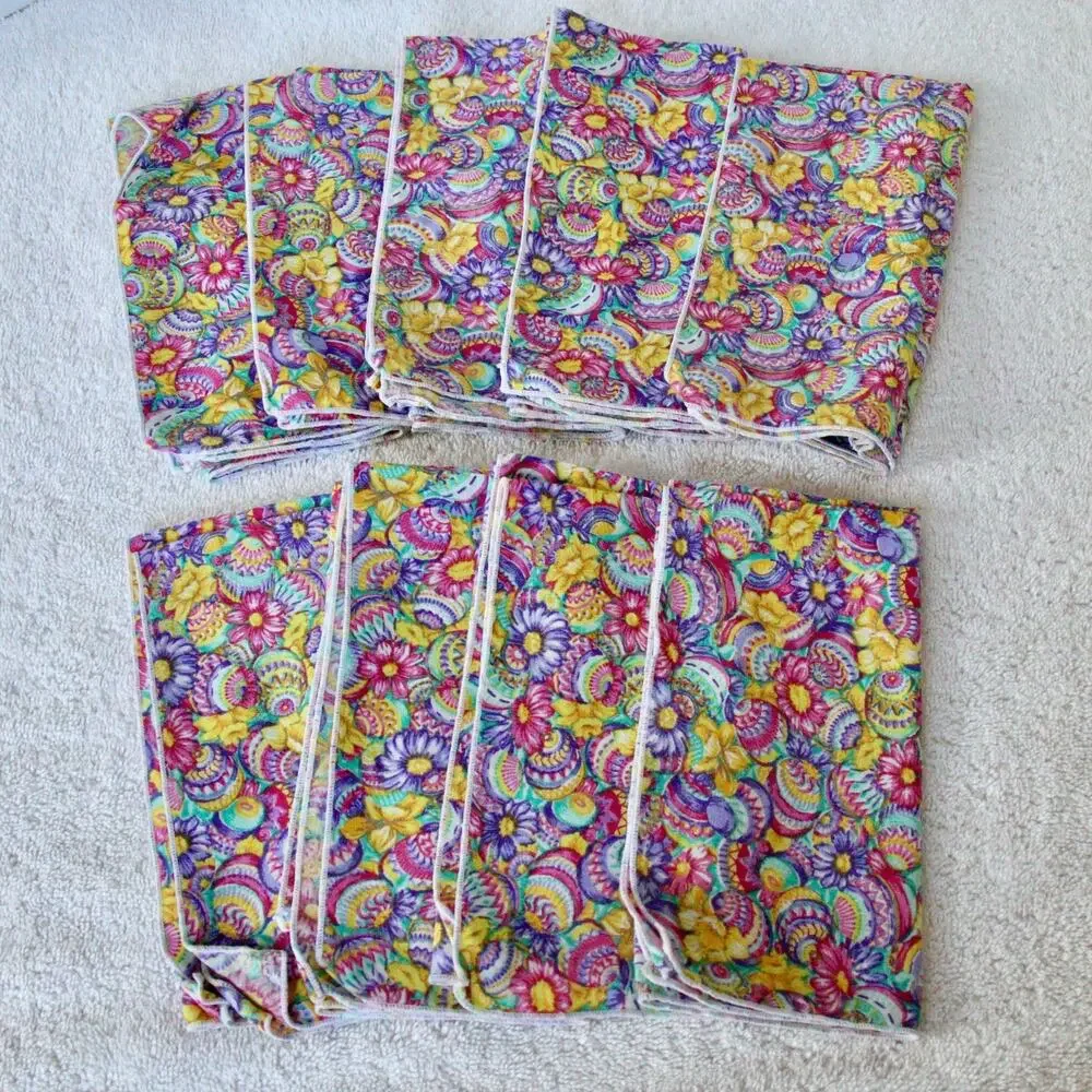 Colorful Floral Easter Egg Cloth Napkins 14x14 Spring Table Decor Set of 9
